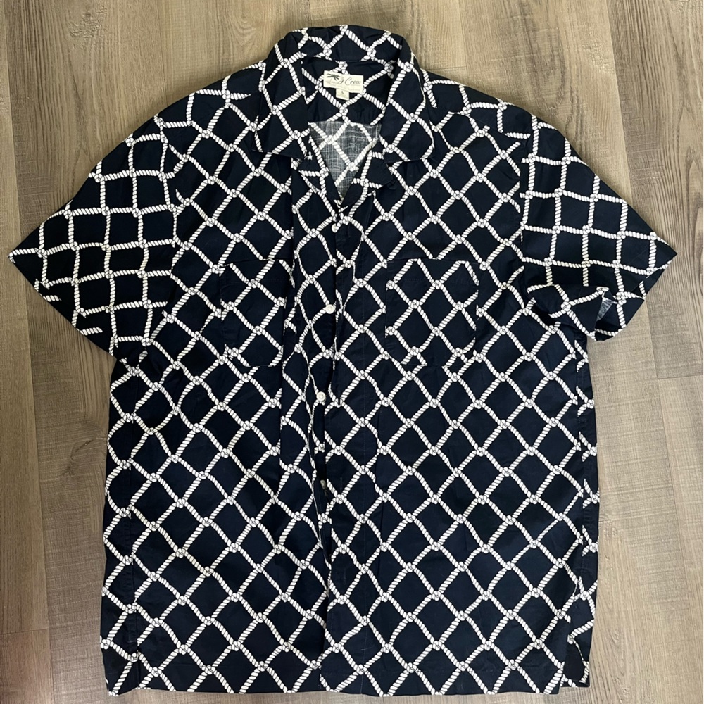 NWOT J.Crew Cotton Short Sleeve Rope Printed Button Down, Large